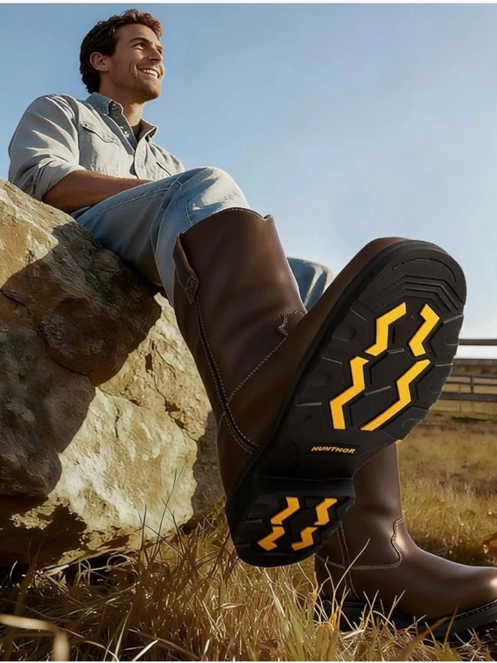 Men's Brown Leather Pull-On Work Boots